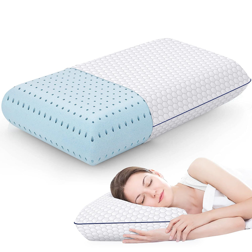 CushyOasis front view of standard pillow showing firm support and neat cover