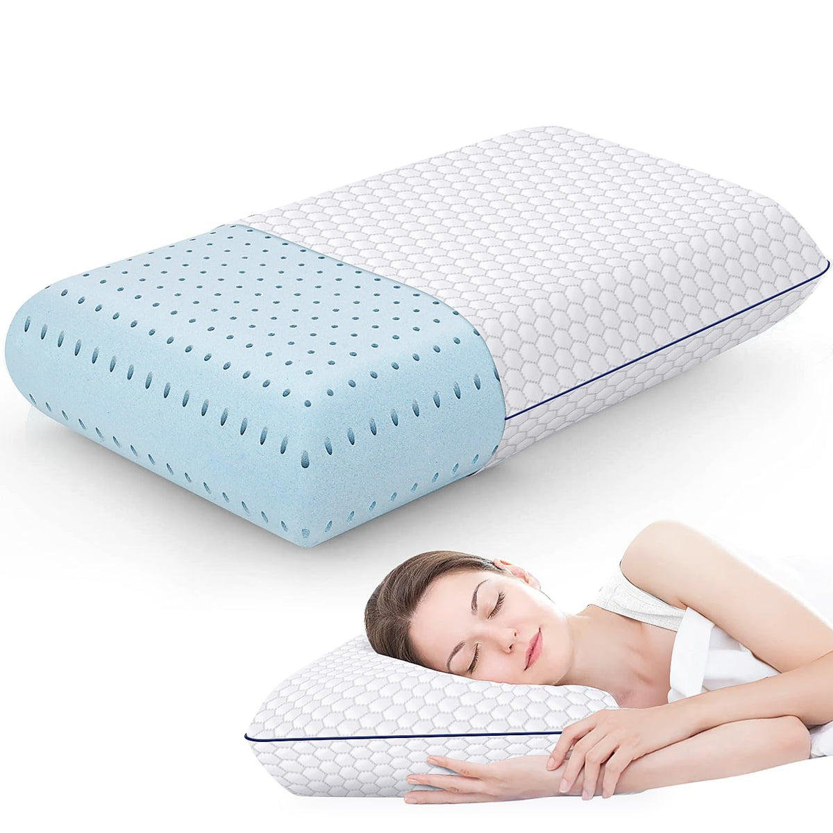 CushyOasis front view of standard pillow showing firm support and neat cover