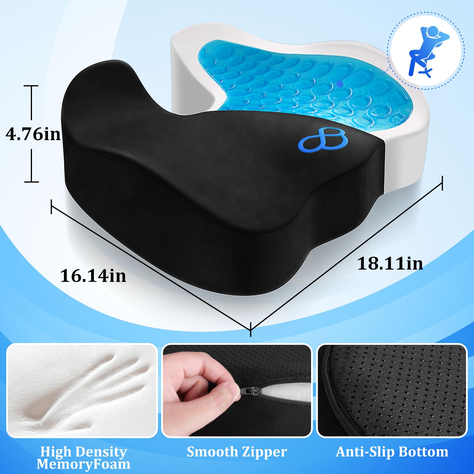 CushyOasis zippered removable cover for easy washing and fresh seating