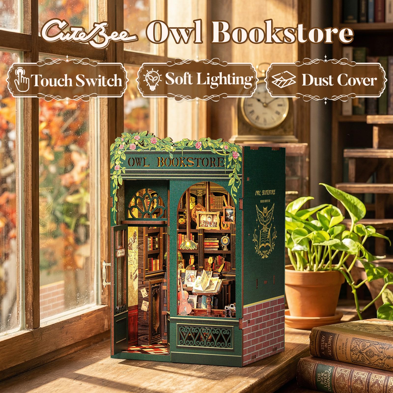 CUTEBEE Owl Bookstore artwork closeup revealing printed historical detail
