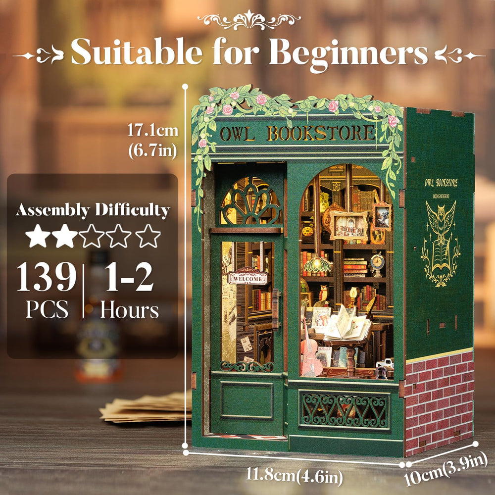 CUTEBEE Owl Bookstore side profile displaying layered shelves and depth