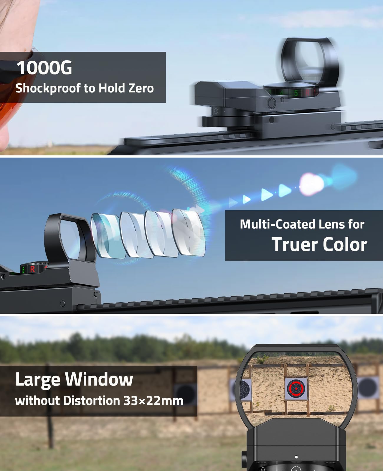 CVLIFE illuminated reticle in red and green demonstrating selectable visibility