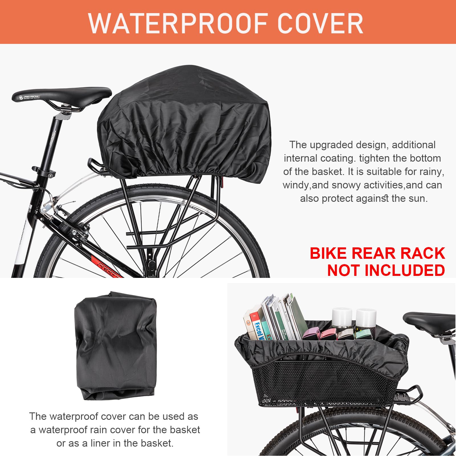 CXWXC rear basket mounted on a bicycle side view demonstrating secure fit