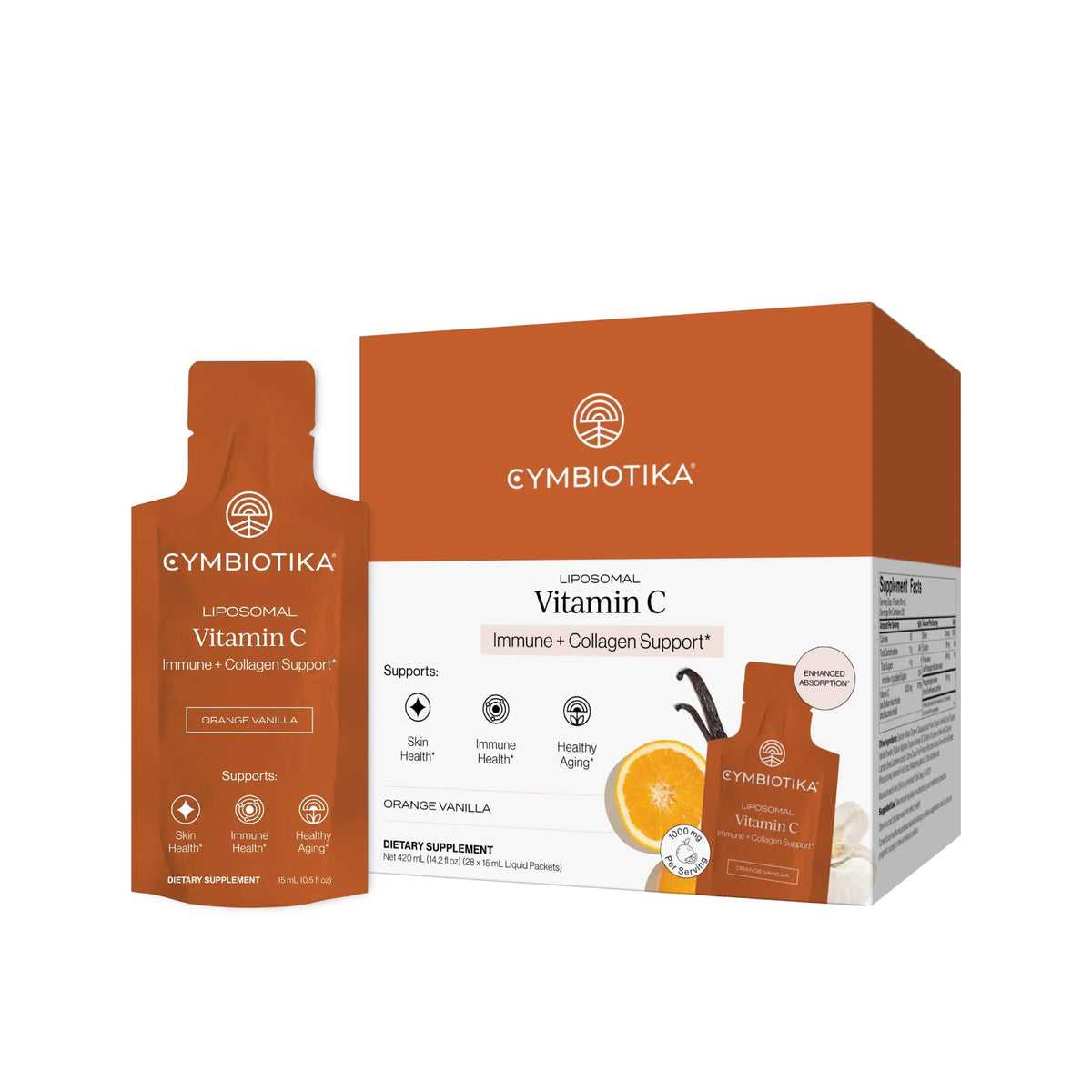 CYMBIOTIKA front packaging showing liposomal vitamin C benefits