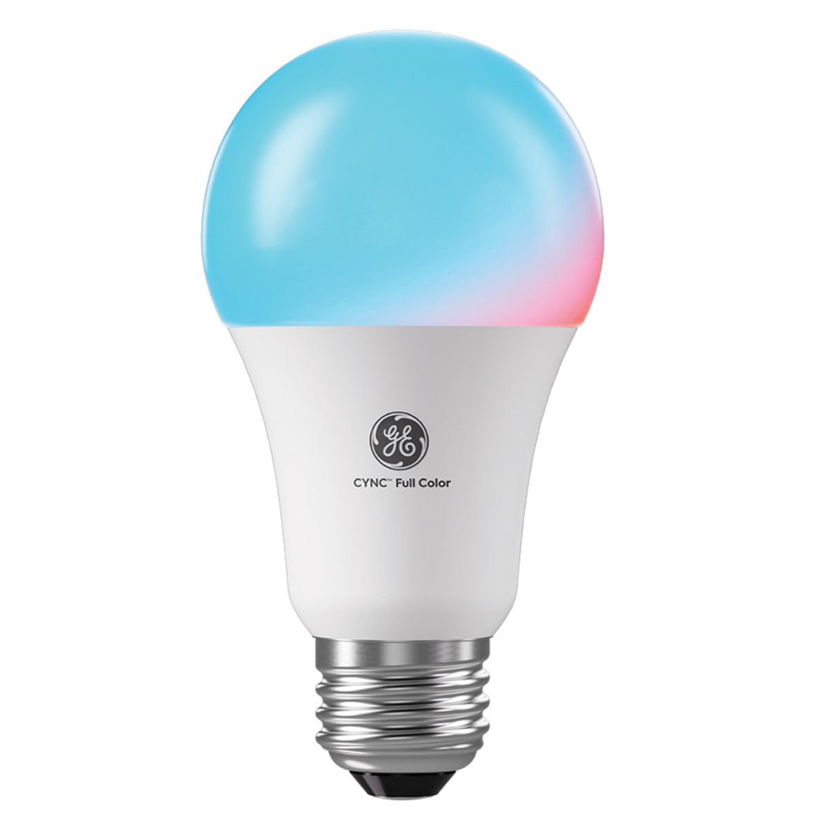 Cync A19 bulb color spectrum close-up showing vivid RGB options