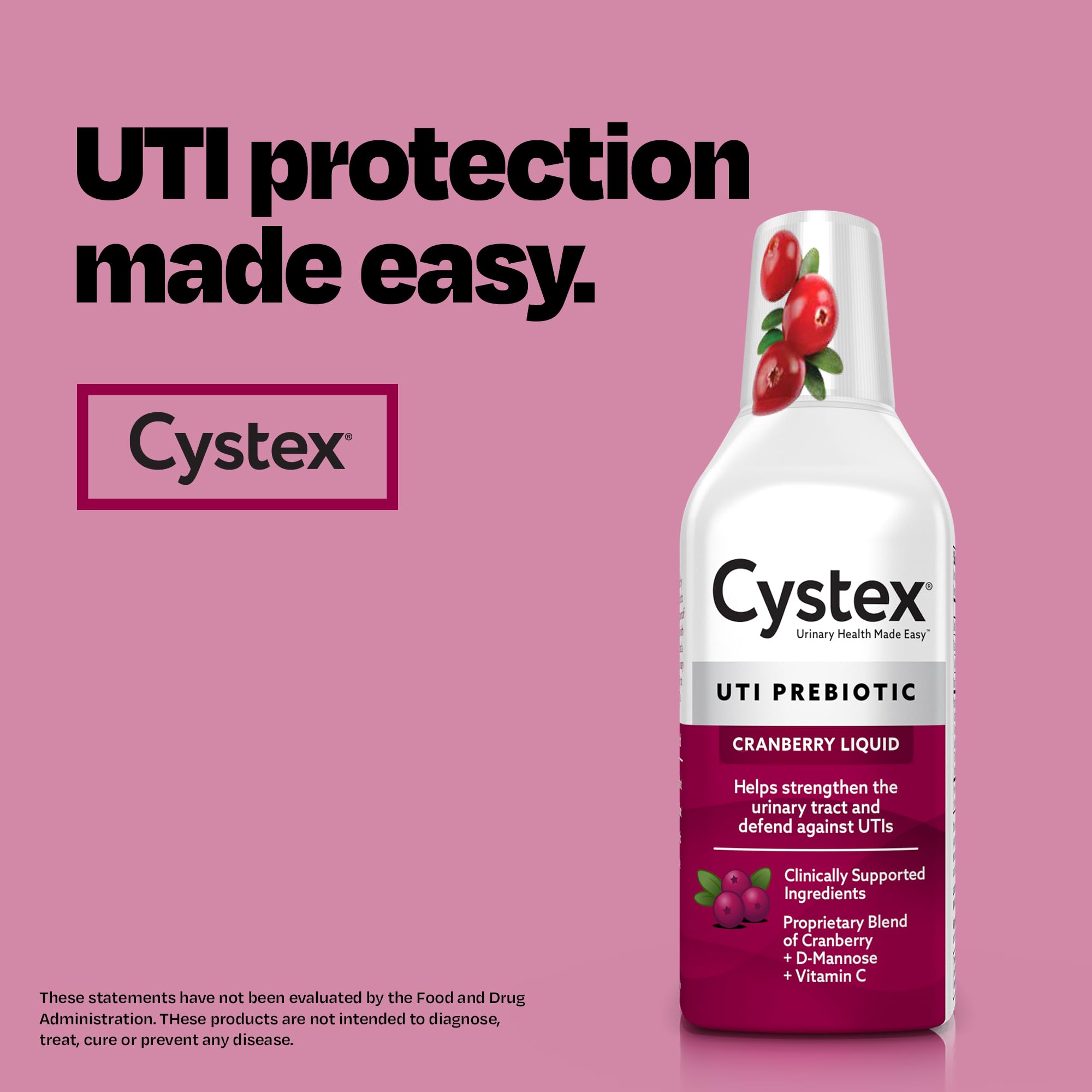 Cystex bottle beside a ruler for size scale and travel-friendly benefit