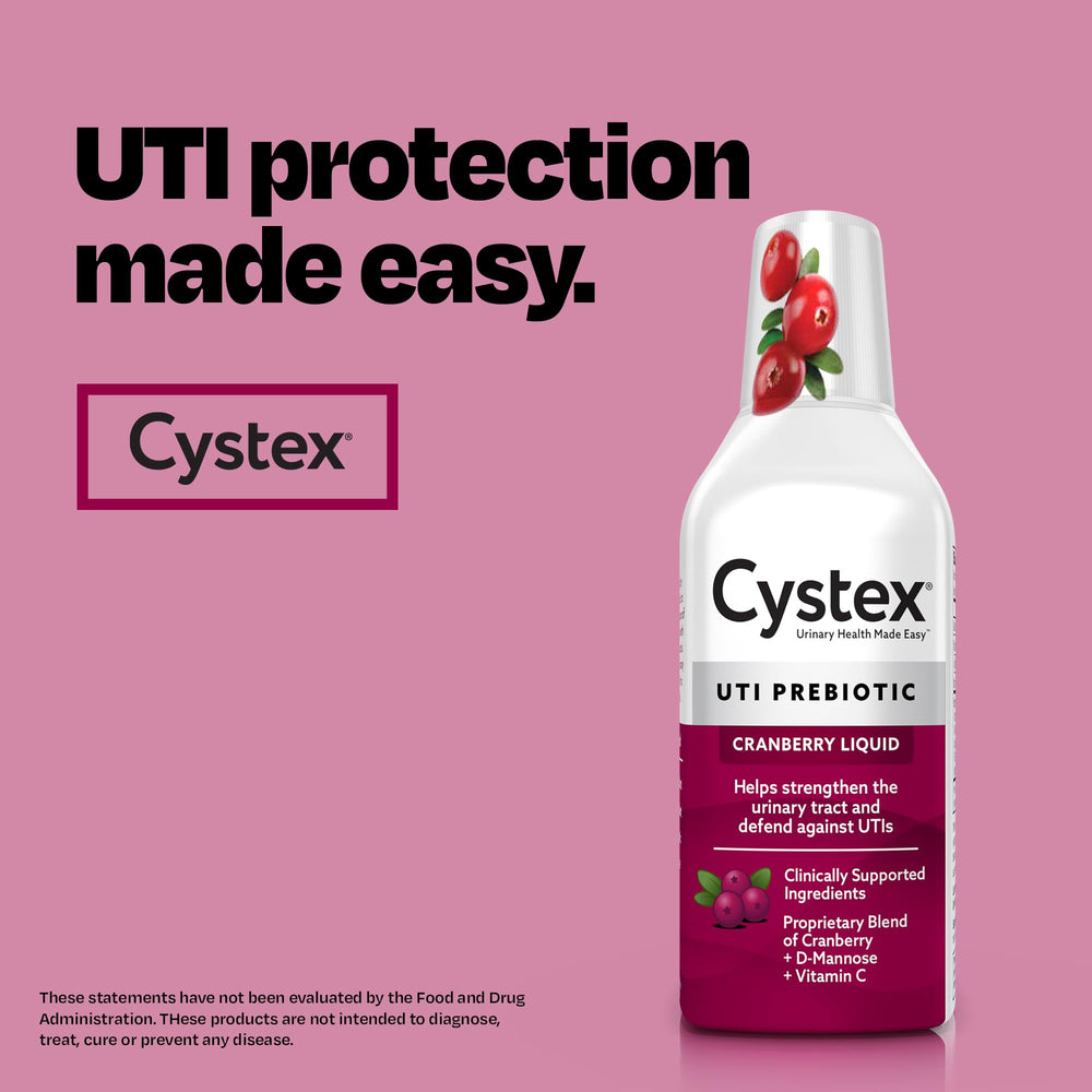 Cystex bottle beside a ruler for size scale and travel-friendly benefit