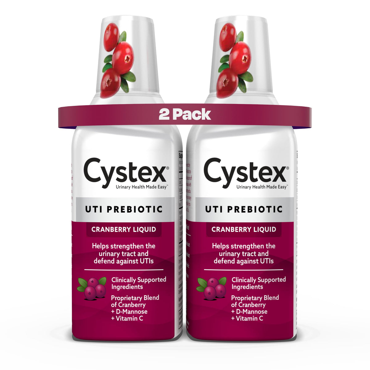 Cystex front packaging showing two 7.6 fl oz bottles and clear use benefit