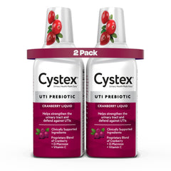 Cystex front packaging showing two 7.6 fl oz bottles and clear use benefit