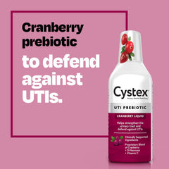 Cystex pouring liquid on a tablespoon illustrating easy daily dosing