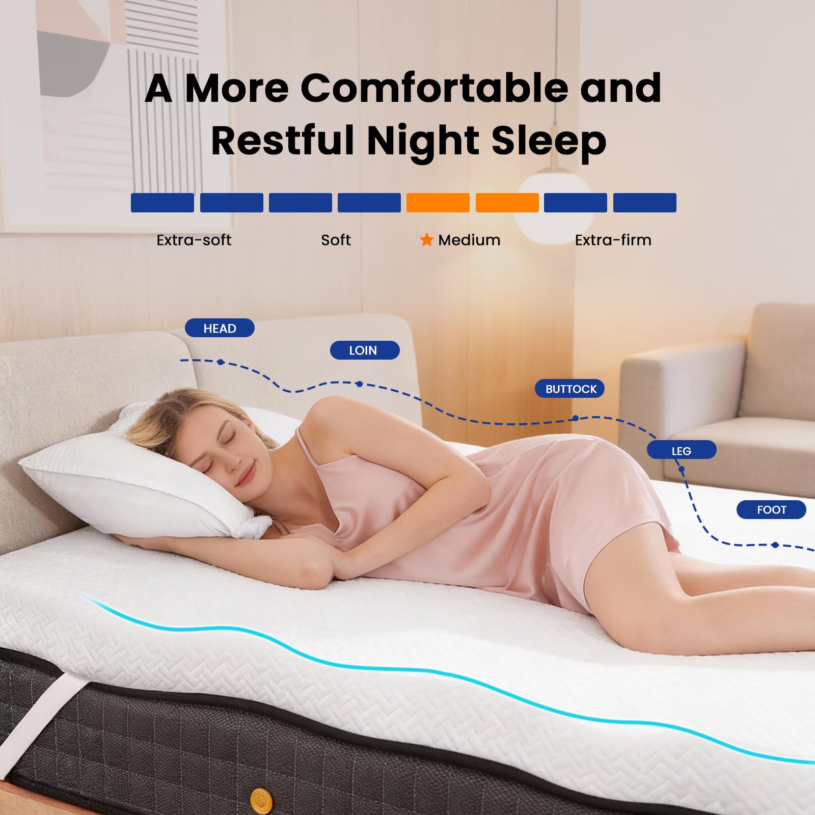 Czpalo topper on Twin XL bed in a styled room enhancing comfort