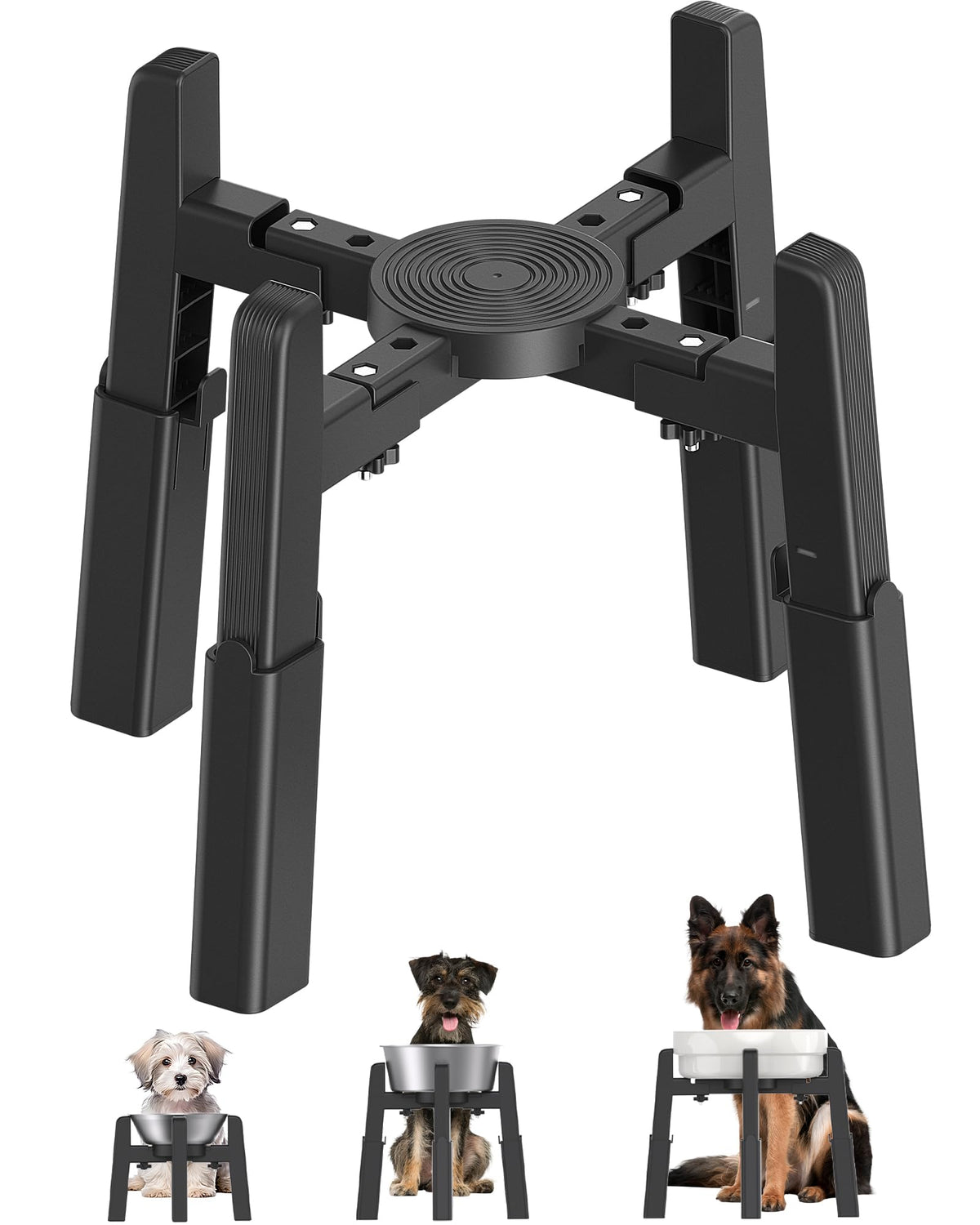 CZPET front view of adjustable dog bowl stand showing stable frame and fit benefit