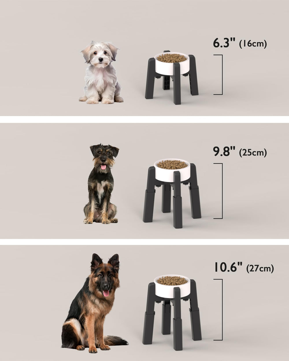 CZPET width adjustment demo showing how bowls of different sizes fit benefit
