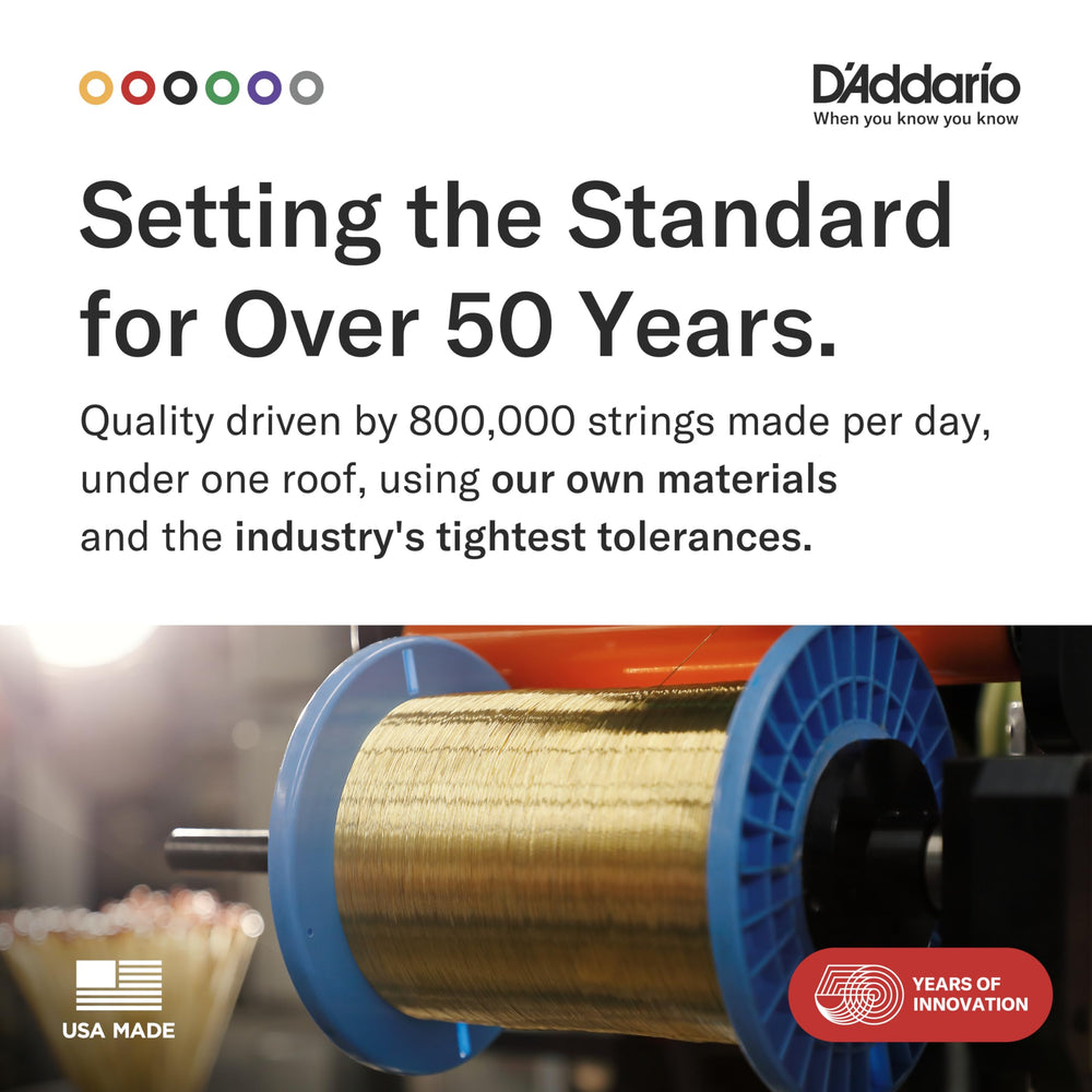 D'Addario strings laid next to a ruler demonstrating gauge sizes and scale