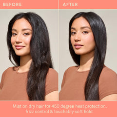 DAE spray being applied to hair demonstrating lightweight use