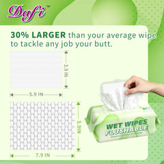DAFI wipe next to ruler highlighting 5.9 by 7.9-inch larger size