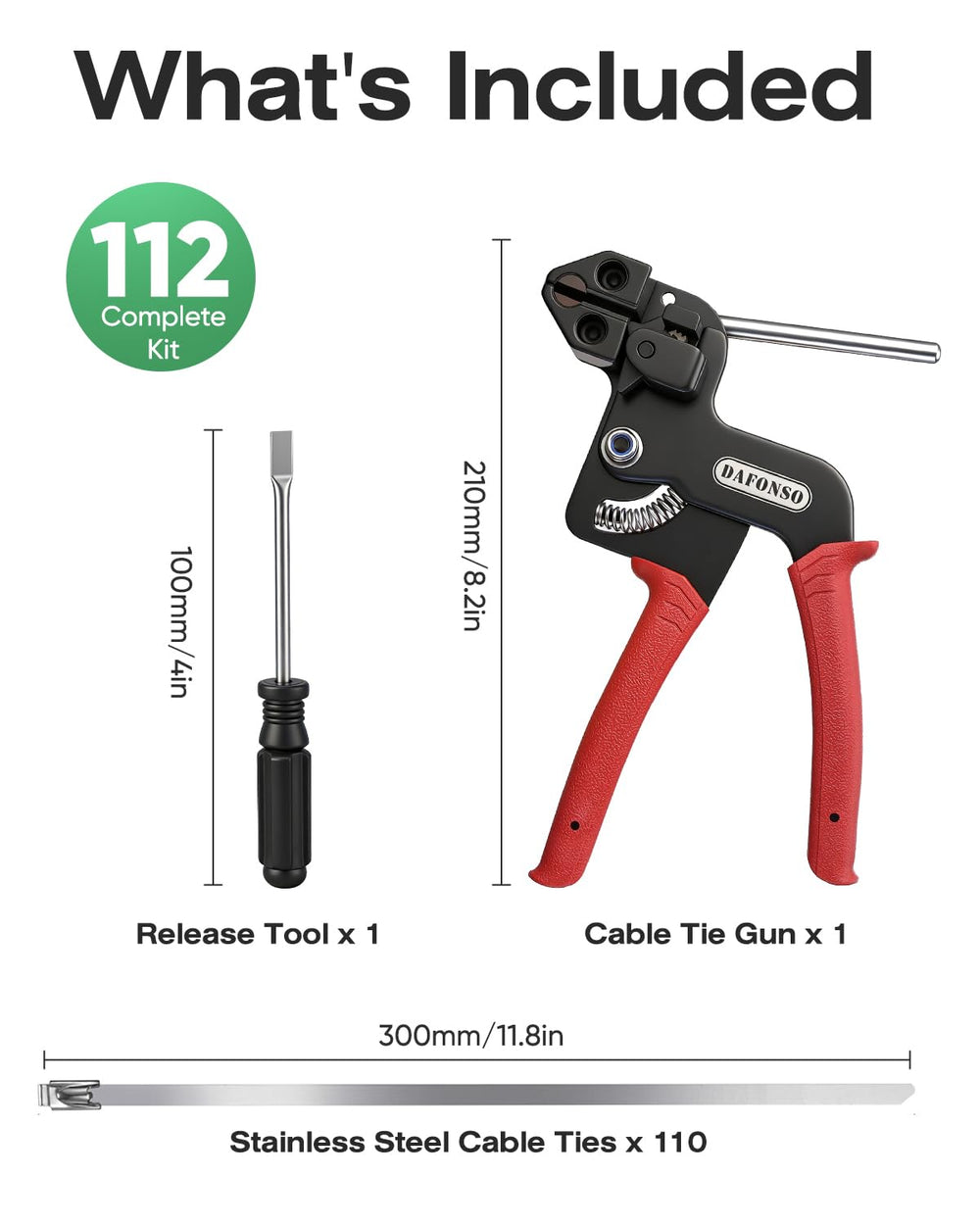 DAFONSO product label and specs plate showing material and tensile info benefit