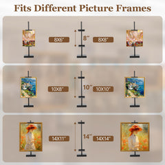 dakewang easel holding a framed photo demonstrating neat presentation on desk