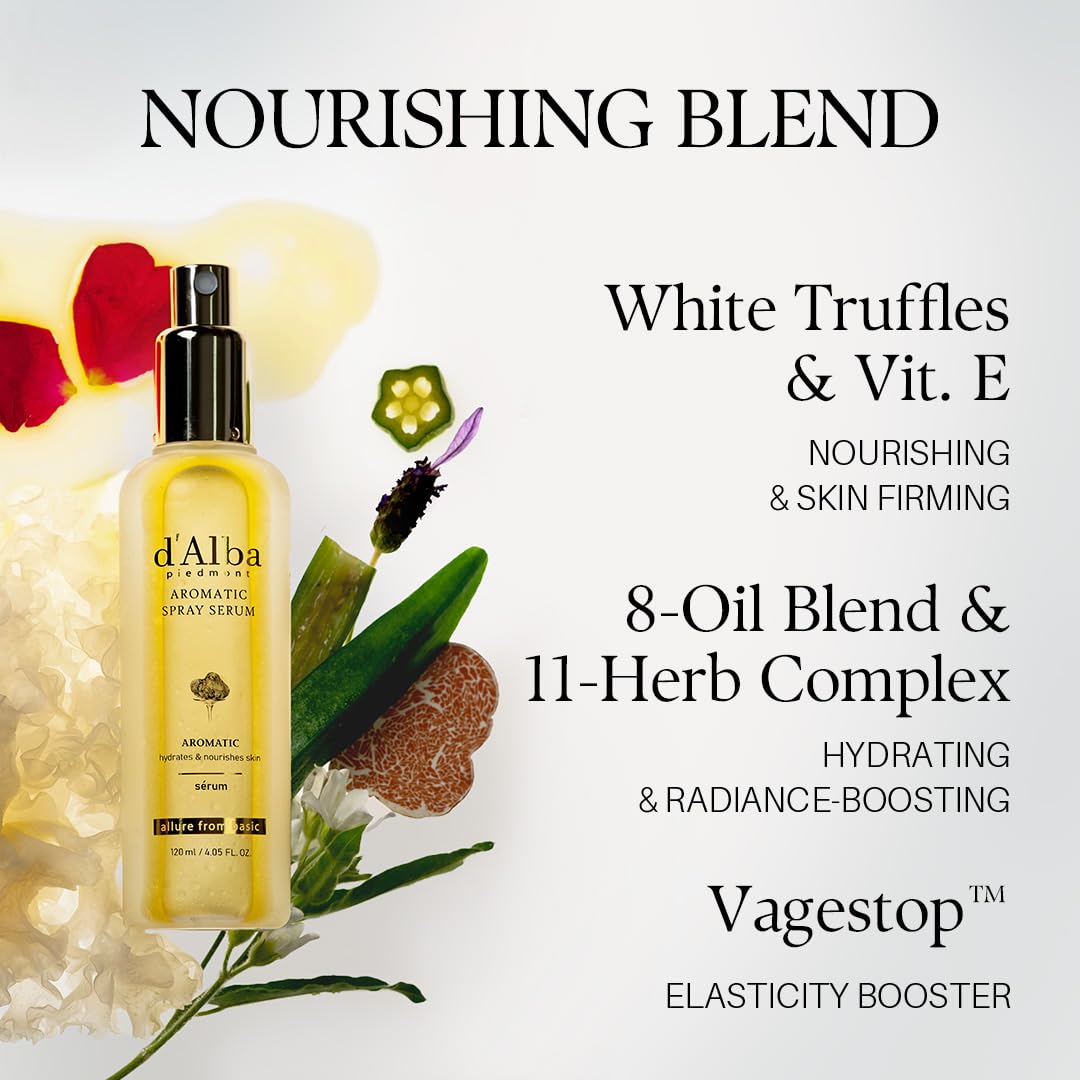 d'alba Piedmont bottle staged on bathroom shelf showing daily routine fit benefit: complements skincare lineup