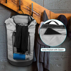 Dalykate worn as backpack with wide straps showing comfortable hands-free carrying