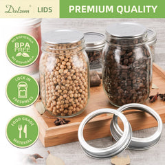 Dalzom lids sealed on wide mouth jars showing secure vacuum benefit