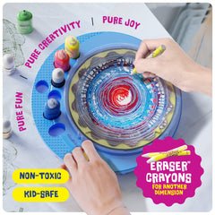 Dan&Darci paint bottles and shaped cardstock ready to create colorful spin art projects