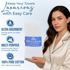 DAN RIVER washcloth in use cleansing face with gentle comfort