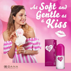 Dana Love's Baby Soft mist spray in use delivering a light, fresh fragrance
