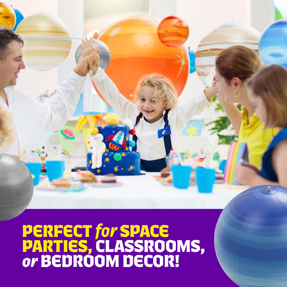 Dan&Darci deflated planets in storage bag highlighting easy compact storage
