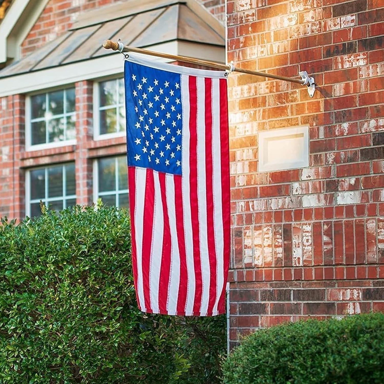 DANF FLAG beside standard door showing 3x5 ft scale benefit: accurate size expectation