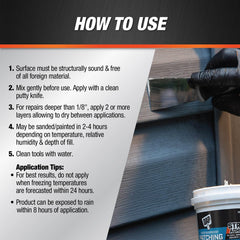 DAP Weatherproof Patching Compound sanded surface close-up showing paint-ready smoothness