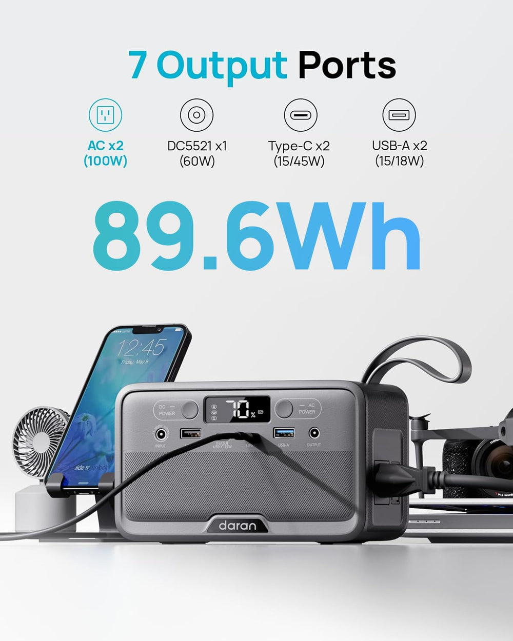 Daran power station in hand highlighting compact size and easy portability benefit