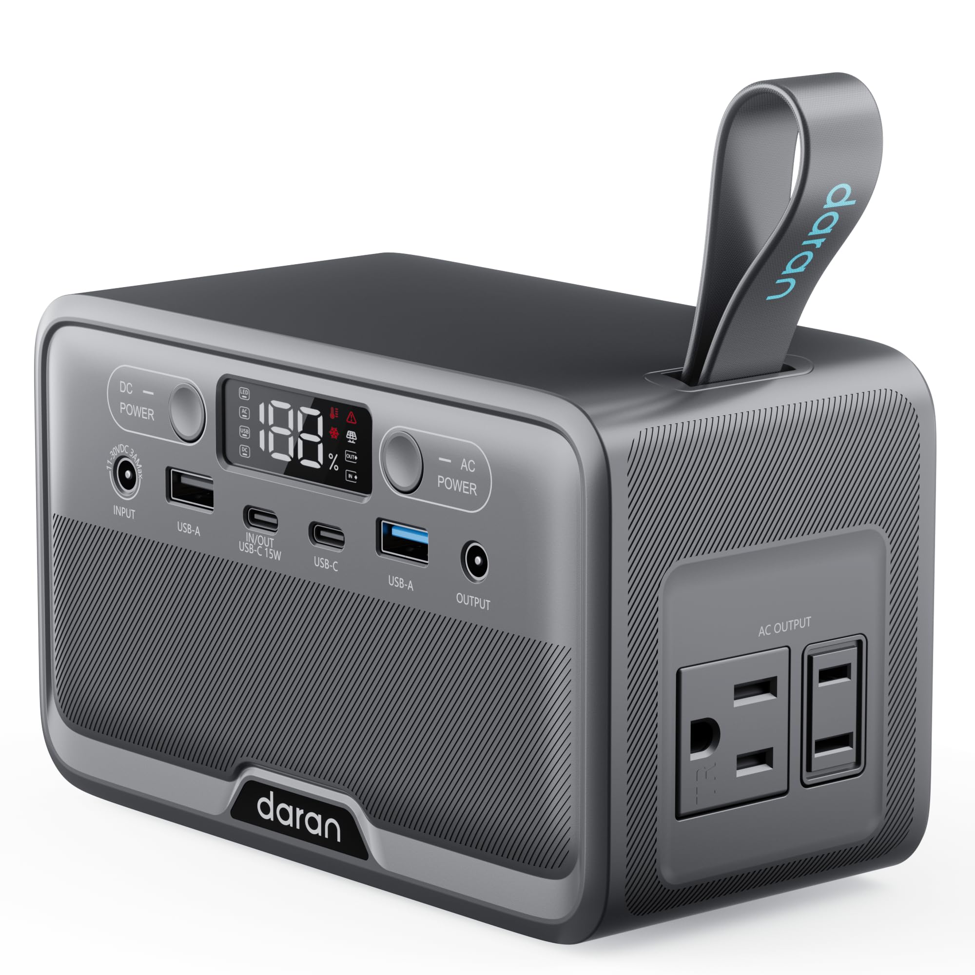 Daran front panel view showing ports and LED display for convenient power management
