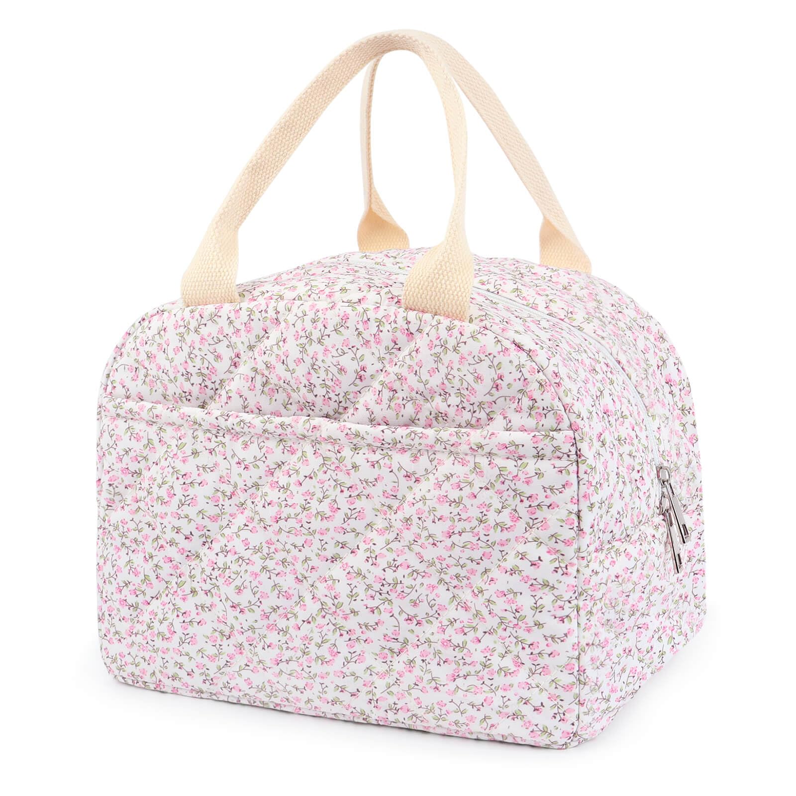 dark swan front view of floral lunch bag showing size and style benefit