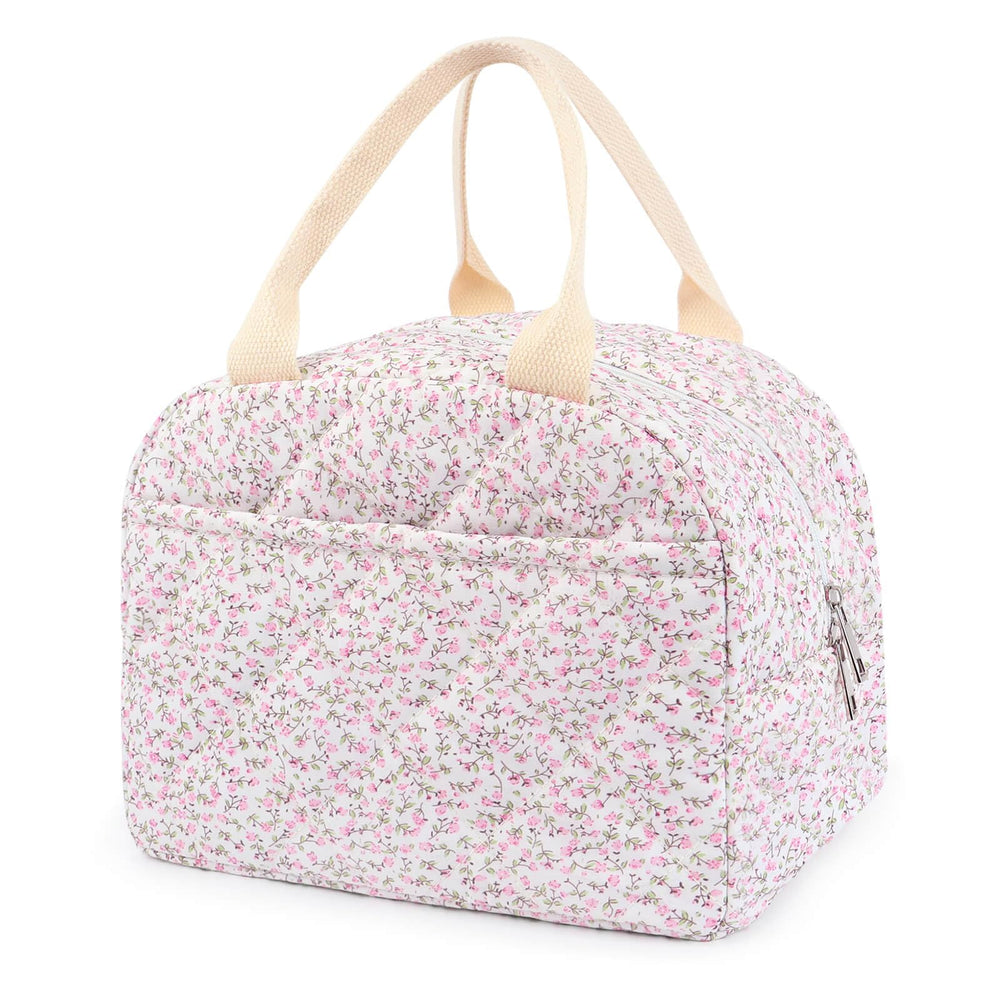 dark swan front view of floral lunch bag showing size and style benefit