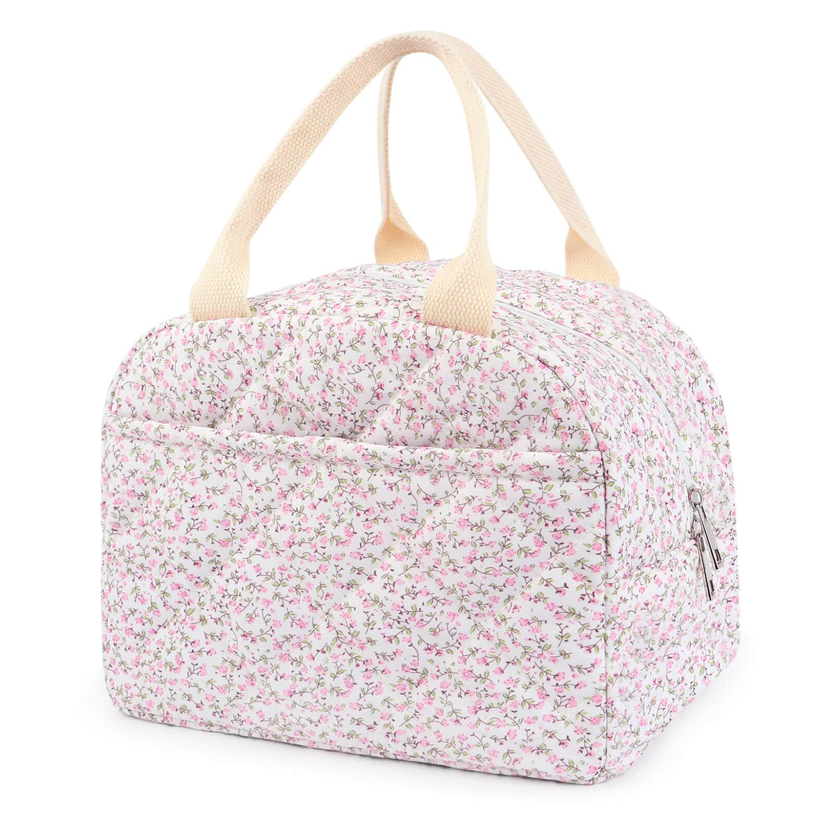 dark swan front view of floral lunch bag showing size and style benefit