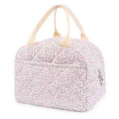 dark swan front view of floral lunch bag showing size and style benefit
