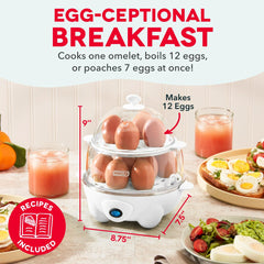 DASH double-decker trays inside cooker highlighting 12-egg capacity benefit