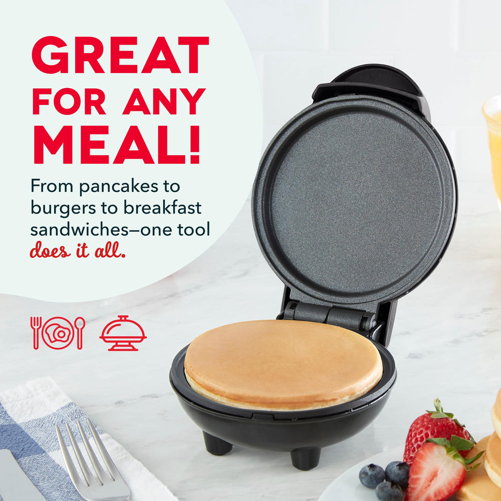 Dash Mini Maker Griddle with fried egg on plate showing even cooking performance