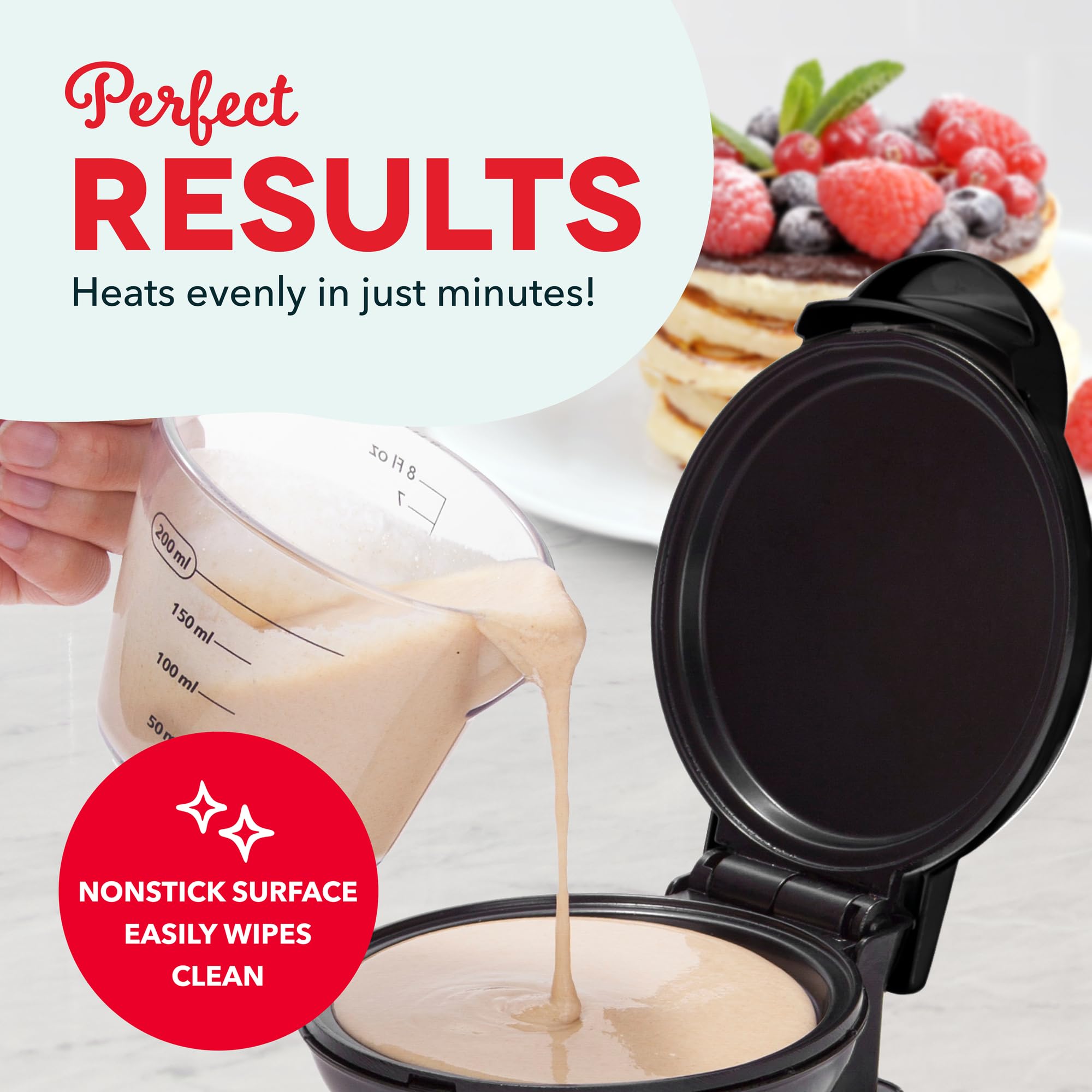 Dash Mini Maker Griddle cooking a mini pancake demonstrating fast heat-up convenience