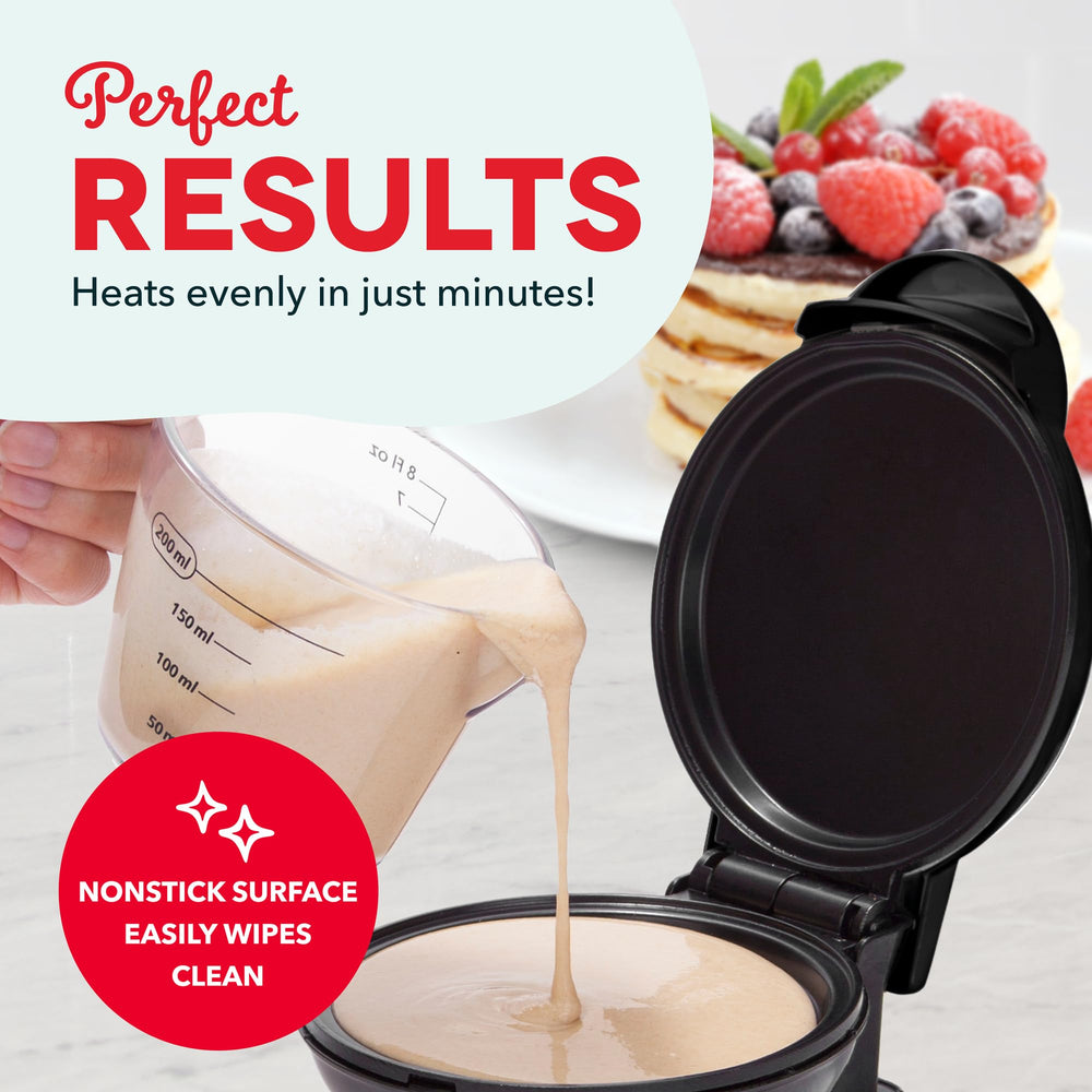 Dash Mini Maker Griddle cooking a mini pancake demonstrating fast heat-up convenience