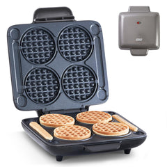 DASH front view of graphite multi mini waffle maker showing compact design and ease