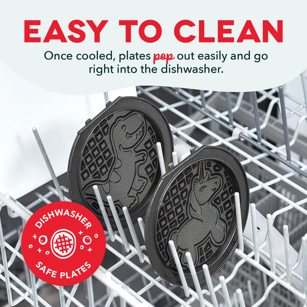 dash MultiMaker mini removable plates in dishwasher showing simple cleanup benefit