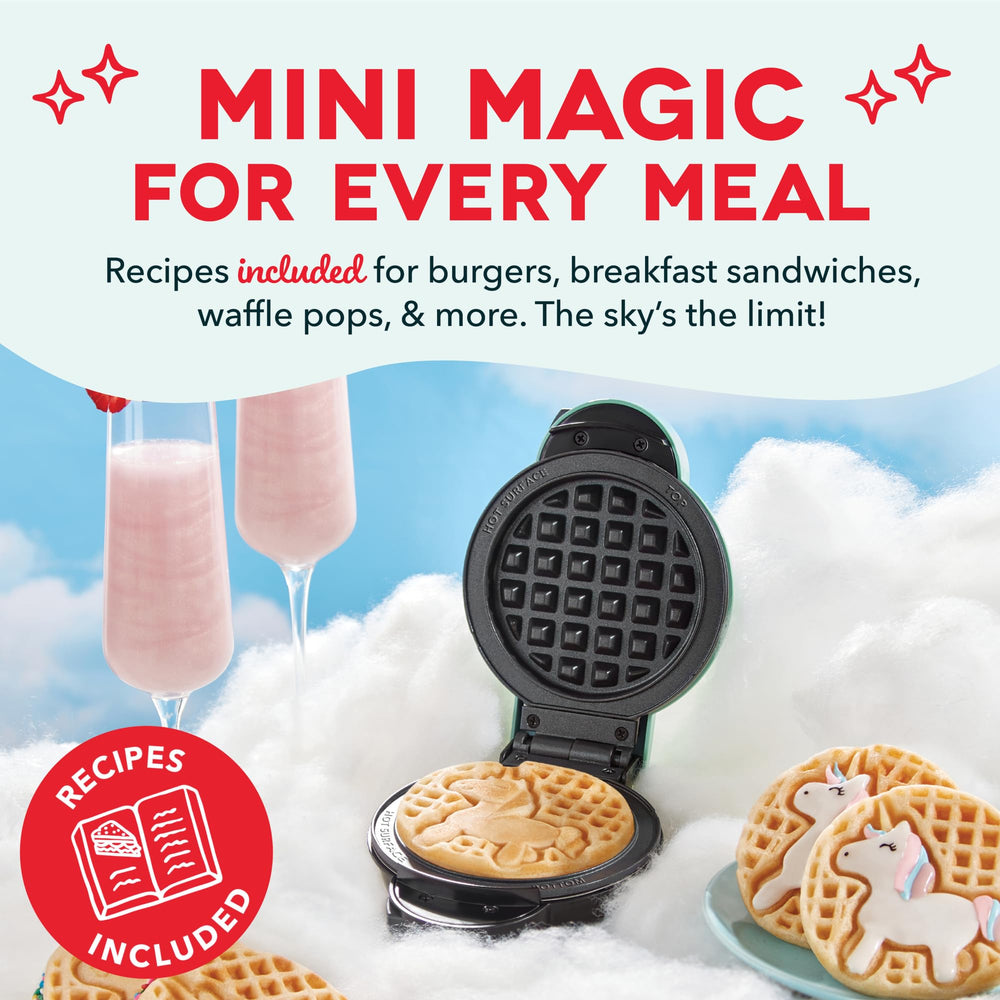 dash MultiMaker mini stack of mini waffles showing golden results and serving benefit