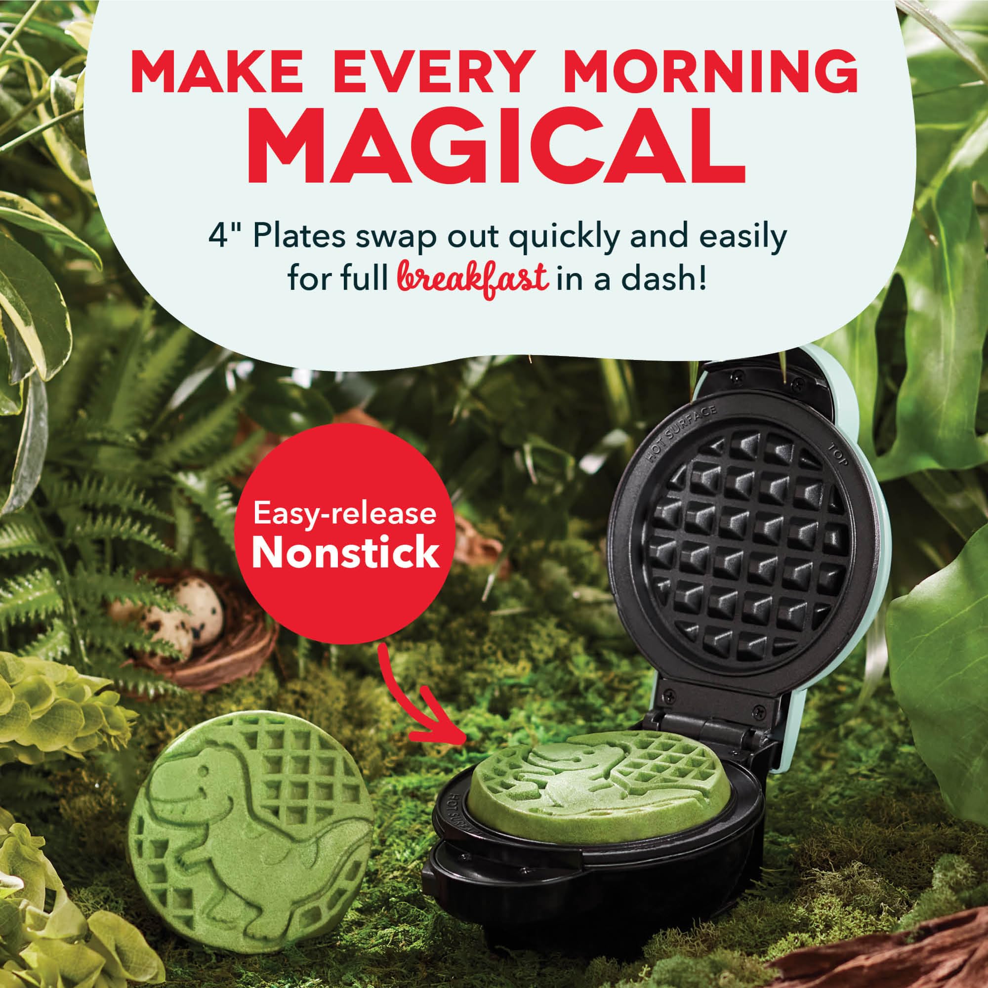 dash MultiMaker mini waffle plate close-up showing nonstick texture for quick release benefit