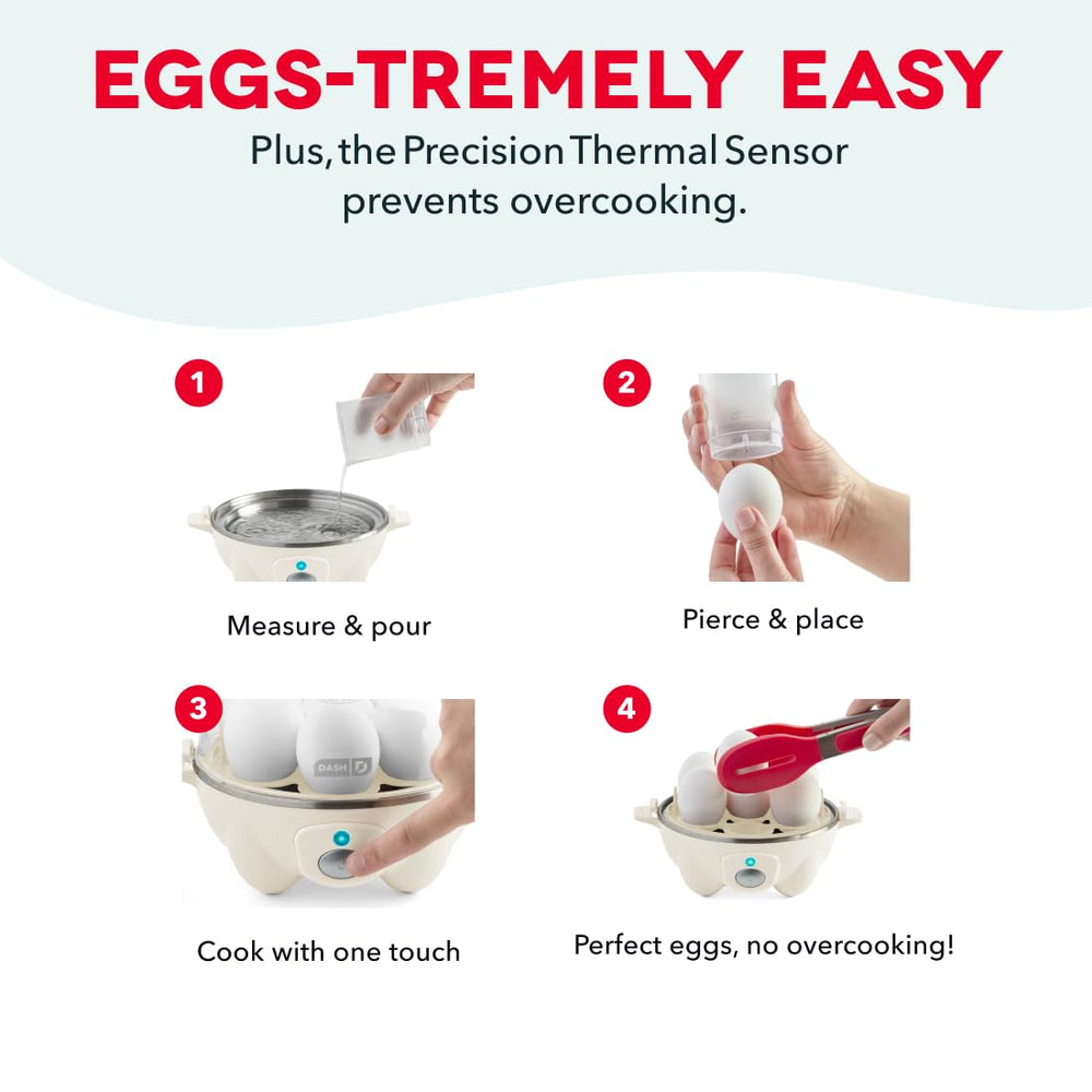 DASH cooker steaming seven eggs at once for fast meal-prep benefit