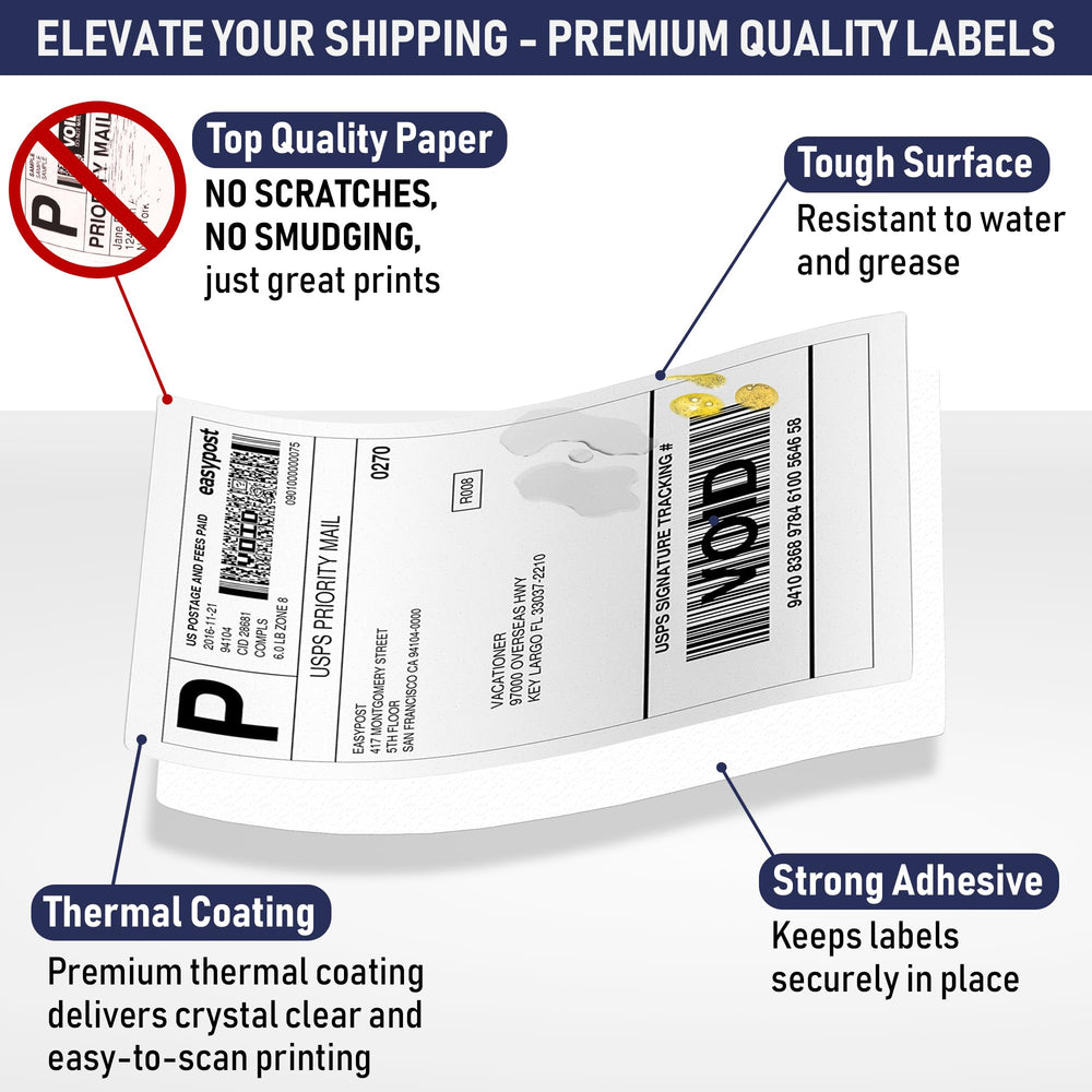 Dasher Products label adhered to cardboard box, proving strong adhesive and moisture resistance