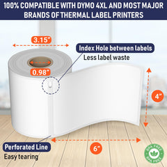 Dasher Products perforation detail with torn label, demonstrates easy one-handed separation