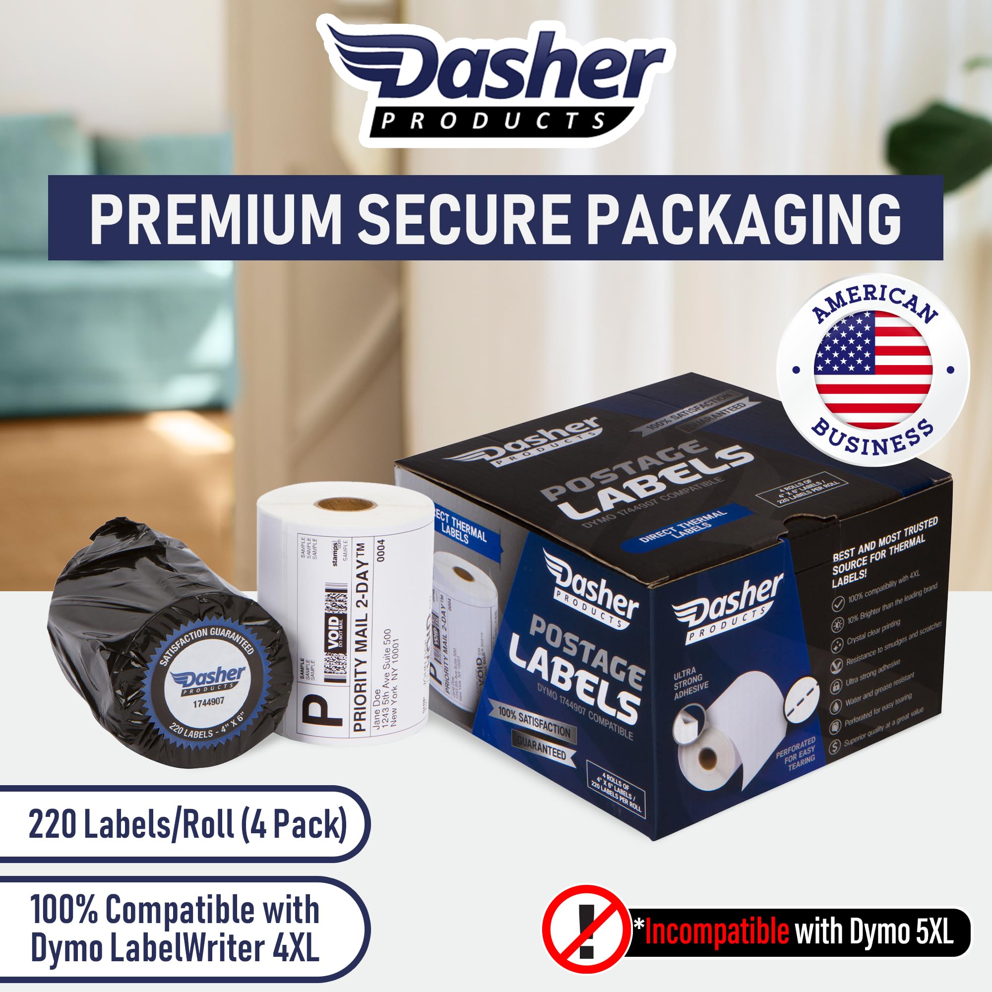Dasher Products close-up of roll edge and core, shows smooth paper for sharp printing