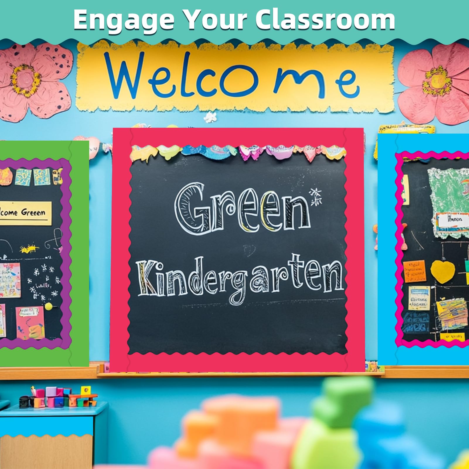 DASTTUIS borders applied to classroom bulletin board showing neat framing benefit